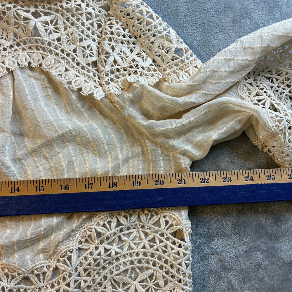 NWT Jollya Paris Beige Crochet Lace Boho Blouse Balloon Sleeve Button Front L/XL - Picture 8 of 16